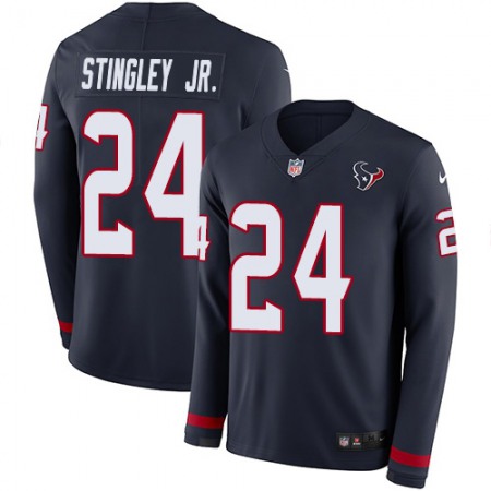 Nike Texans #24 Derek Stingley Jr. Navy Blue Team Color Men's Stitched NFL Limited Therma Long Sleeve Jersey