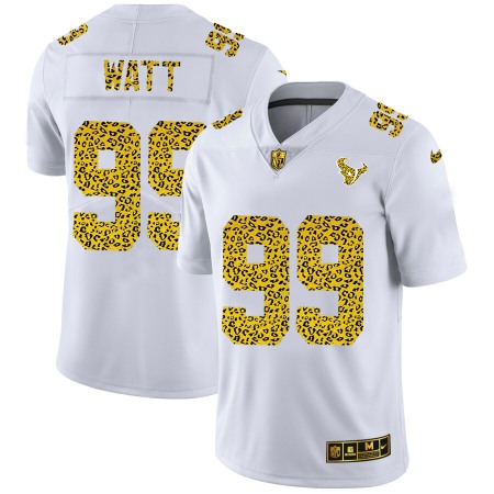 Houston Texans #99 J.J. Watt Men's Nike Flocked Leopard Print Vapor Limited NFL Jersey White