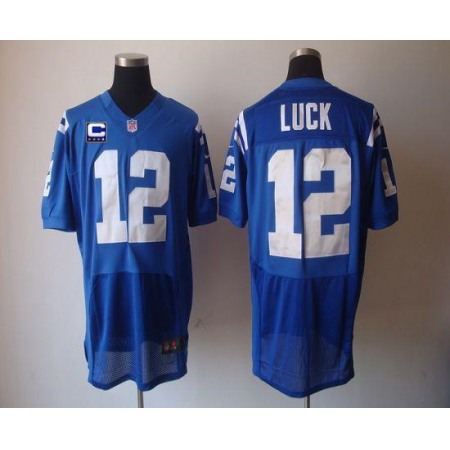 Nike Colts #12 Andrew Luck Royal Blue Team Color With C Patch Men's Stitched NFL Elite Jersey