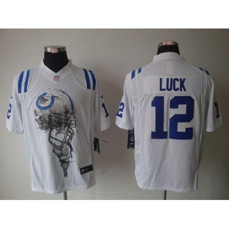 Nike Colts #12 Andrew Luck White Men's Stitched NFL Helmet Tri-Blend Limited Jersey