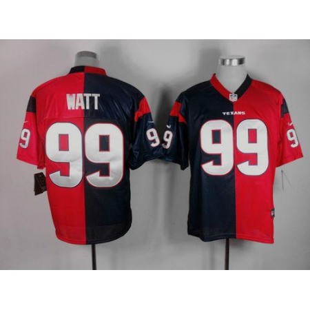 Nike Texans #99 J.J. Watt Navy Blue/Red Men's Stitched NFL Elite Split Jersey