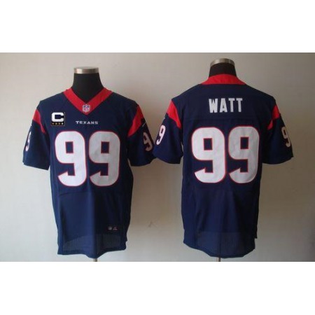 Nike Texans #99 J.J. Watt Navy Blue Team Color With C Patch Men's Stitched NFL Elite Jersey