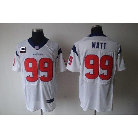 Nike Texans #99 J.J. Watt White With C Patch Men's Stitched NFL Elite Jersey