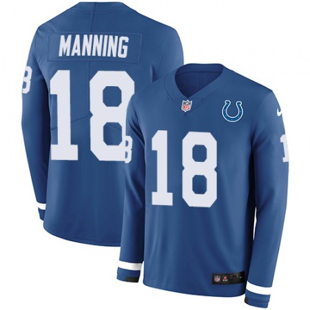 Nike Colts #18 Peyton Manning Royal Blue Team Color Men's Stitched NFL Limited Therma Long Sleeve Jersey