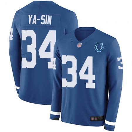 Nike Colts #34 Rock Ya-Sin Royal Blue Team Color Men's Stitched NFL Limited Therma Long Sleeve Jersey