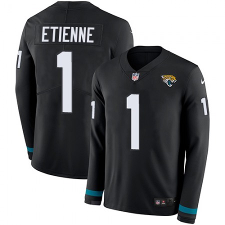 Nike Jaguars #1 Travis Etienne Black Team Color Men's Stitched NFL Limited Therma Long Sleeve Jersey