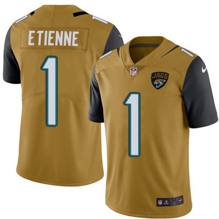 Nike Jaguars #1 Travis Etienne Gold Men's Stitched NFL Limited Rush Jersey