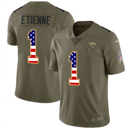 Nike Jaguars #1 Travis Etienne Olive/USA Flag Men's Stitched NFL Limited 2017 Salute To Service Jersey