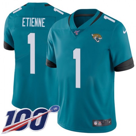 Nike Jaguars #1 Travis Etienne Teal Green Alternate Men's Stitched NFL 100th Season Vapor Limited Jersey