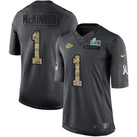 Nike Chiefs #1 Jerick McKinnon Black Super Bowl LVII Patch Men's Stitched NFL Limited 2016 Salute to Service Jersey