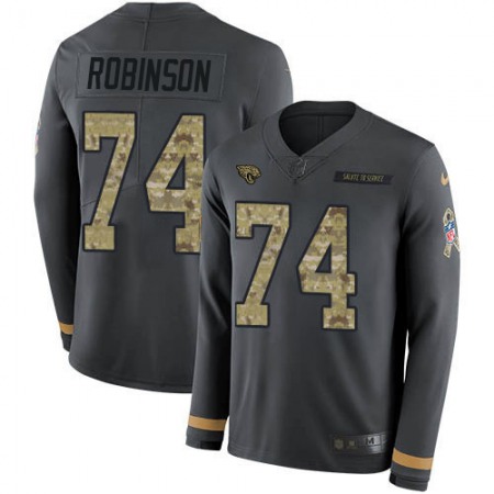 Nike Jaguars #74 Cam Robinson Anthracite Salute to Service Men's Stitched NFL Limited Therma Long Sleeve Jersey