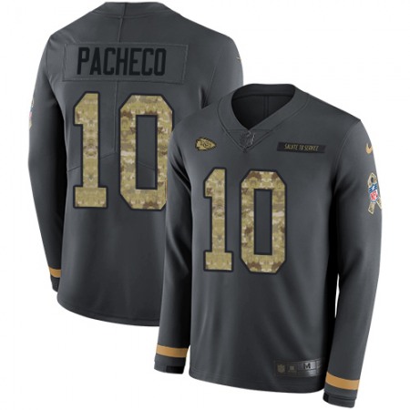 Nike Chiefs #10 Isiah Pacheco Anthracite Salute to Service Men's Stitched NFL Limited Therma Long Sleeve Jersey