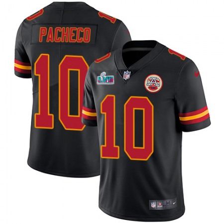 Nike Chiefs #10 Isiah Pacheco Black Super Bowl LVII Patch Men's Stitched NFL Limited Rush Jersey