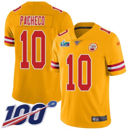 Nike Chiefs #10 Isiah Pacheco Gold Super Bowl LVII Patch Men's Stitched NFL Limited Inverted Legend 100th Season Jersey