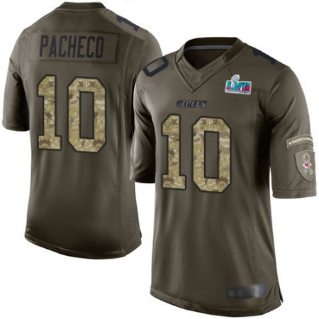 Nike Chiefs #10 Isiah Pacheco Green Super Bowl LVII Patch Men's Stitched NFL Limited 2015 Salute to Service Jersey