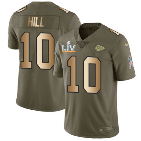 Nike Chiefs #10 Tyreek Hill Olive/Gold Men's Super Bowl LV Bound Stitched NFL Limited 2017 Salute To Service Jersey