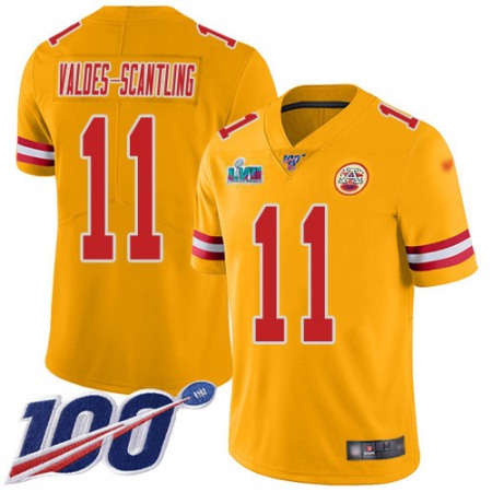 Nike Chiefs #11 Marquez Valdes-Scantling Gold Super Bowl LVII Patch Men's Stitched NFL Limited Inverted Legend 100th Season Jersey