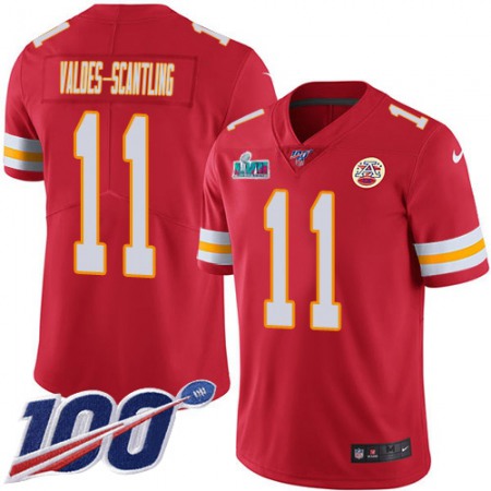 Nike Chiefs #11 Marquez Valdes-Scantling Red Team Color Super Bowl LVII Patch Men's Stitched NFL 100th Season Vapor Limited Jersey