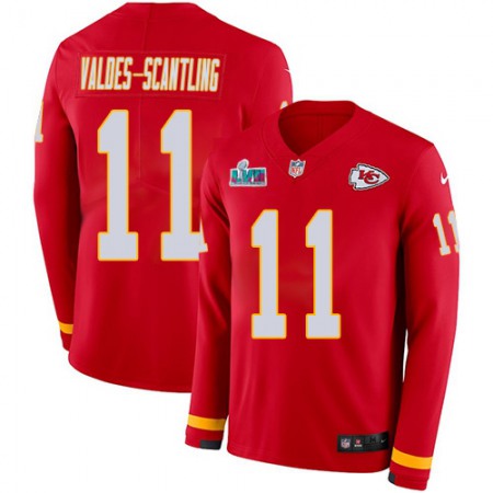Nike Chiefs #11 Marquez Valdes-Scantling Red Team Color Super Bowl LVII Patch Men's Stitched NFL Limited Therma Long Sleeve Jersey