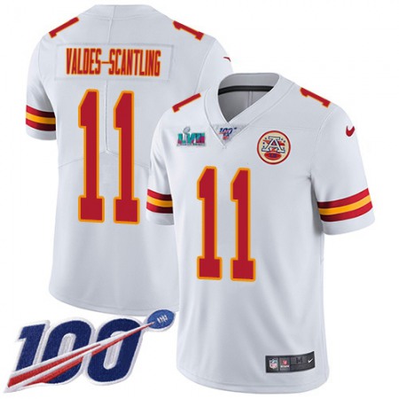 Nike Chiefs #11 Marquez Valdes-Scantling White Super Bowl LVII Patch Men's Stitched NFL 100th Season Vapor Limited Jersey