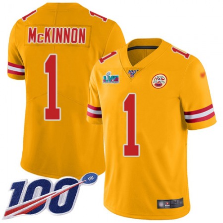 Nike Chiefs #1 Jerick McKinnon Gold Super Bowl LVII Patch Men's Stitched NFL Limited Inverted Legend 100th Season Jersey