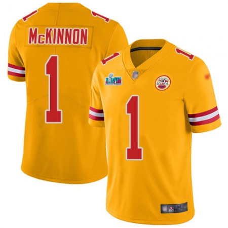 Nike Chiefs #1 Jerick McKinnon Gold Super Bowl LVII Patch Men's Stitched NFL Limited Inverted Legend Jersey