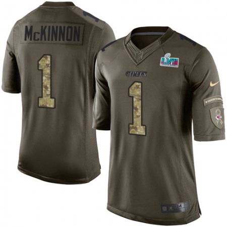 Nike Chiefs #1 Jerick McKinnon Green Super Bowl LVII Patch Men's Stitched NFL Limited 2015 Salute to Service Jersey