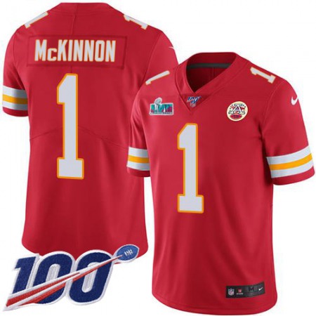 Nike Chiefs #1 Jerick McKinnon Red Team Color Super Bowl LVII Patch Men's Stitched NFL 100th Season Vapor Limited Jersey