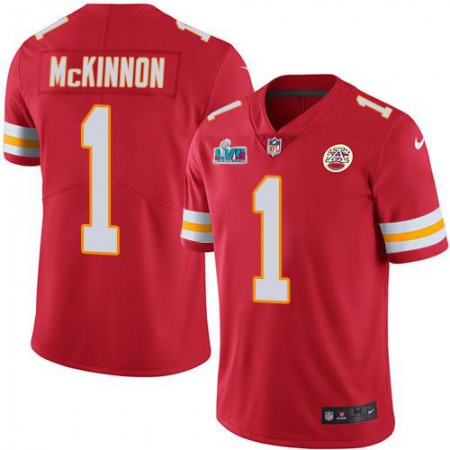Nike Chiefs #1 Jerick McKinnon Red Team Color Super Bowl LVII Patch Men's Stitched NFL Vapor Untouchable Limited Jersey