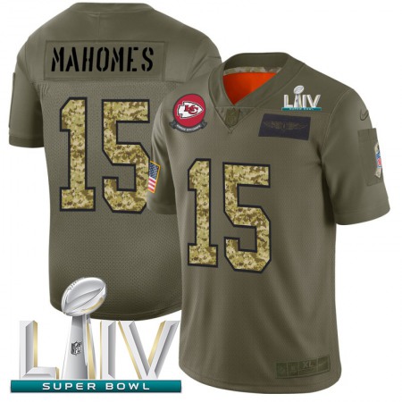 Kansas City Chiefs #15 Patrick Mahomes Men's Nike 2019 Olive Camo Super Bowl LIV 2020 Salute To Service Limited NFL Jersey