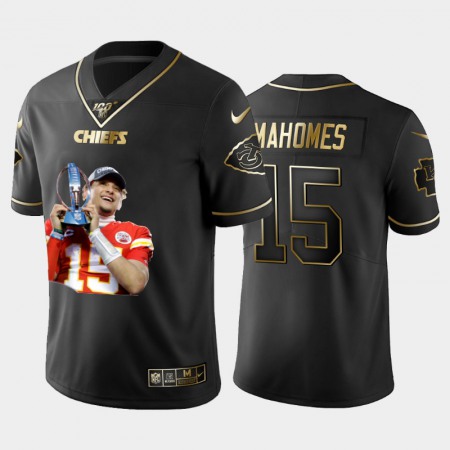 Kansas City Chiefs #15 Patrick Mahomes Nike Team Hero Vapor Limited NFL 100 Jersey Black Golden