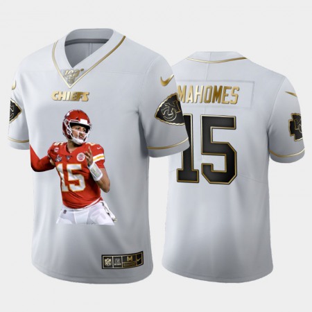 Kansas City Chiefs #15 Patrick Mahomes Nike Team Hero Vapor Limited NFL 100 Jersey White Golden