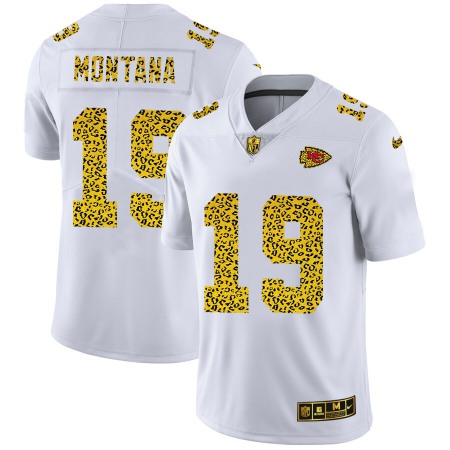 Kansas City Chiefs #19 Joe Montana Men's Nike Flocked Leopard Print Vapor Limited NFL Jersey White