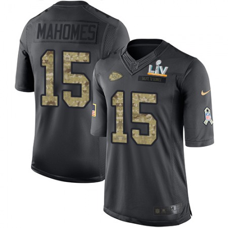 Nike Chiefs #15 Patrick Mahomes Black Men's Super Bowl LV Bound Stitched NFL Limited 2016 Salute to Service Jersey
