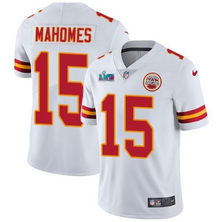 Nike Chiefs #15 Patrick Mahomes White Super Bowl LVII Patch Men's Stitched NFL Vapor Untouchable Limited Jersey