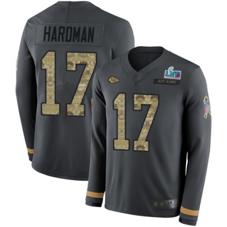 Nike Chiefs #17 Mecole Hardman Anthracite Super Bowl LVII Patch Salute to Service Men's Stitched NFL Limited Therma Long Sleeve Jersey