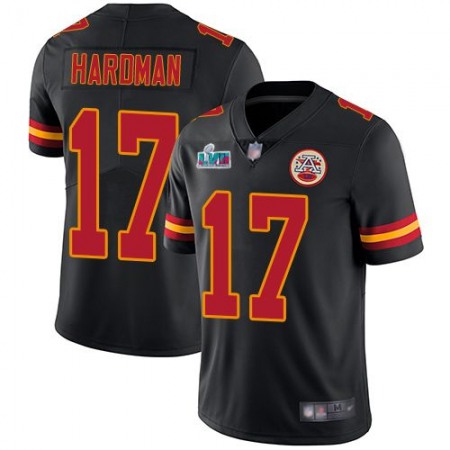 Nike Chiefs #17 Mecole Hardman Black Super Bowl LVII Patch Men's Stitched NFL Limited Rush Jersey