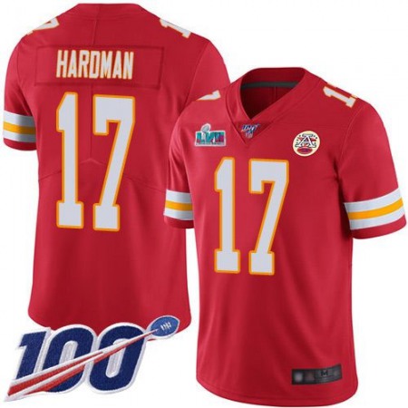 Nike Chiefs #17 Mecole Hardman Red Team Color Super Bowl LVII Patch Men's Stitched NFL 100th Season Vapor Limited Jersey