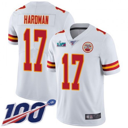 Nike Chiefs #17 Mecole Hardman White Super Bowl LVII Patch Men's Stitched NFL 100th Season Vapor Limited Jersey