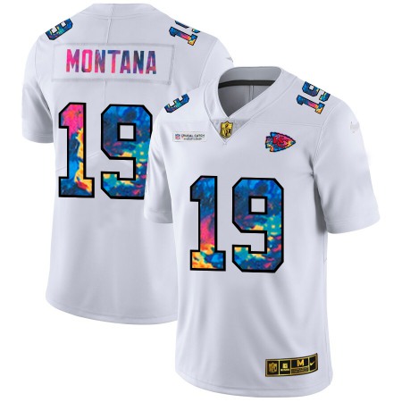 Kansas City Chiefs #19 Joe Montana Men's White Nike Multi-Color 2020 NFL Crucial Catch Limited NFL Jersey