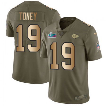 Nike Chiefs #19 Kadarius Toney Olive/Gold Super Bowl LVII Patch Men's Stitched NFL Limited 2017 Salute To Service Jersey