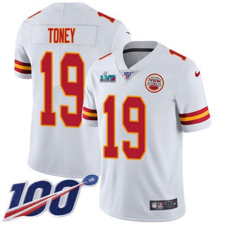 Nike Chiefs #19 Kadarius Toney White Super Bowl LVII Patch Men's Stitched NFL 100th Season Vapor Limited Jersey