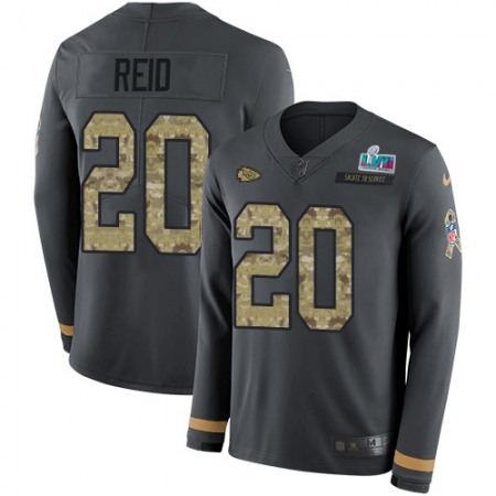 Nike Chiefs #20 Justin Reid Anthracite Super Bowl LVII Patch Salute to Service Men's Stitched NFL Limited Therma Long Sleeve Jersey
