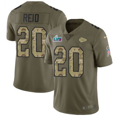 Nike Chiefs #20 Justin Reid Olive/Camo Super Bowl LVII Patch Men's Stitched NFL Limited 2017 Salute To Service Jersey