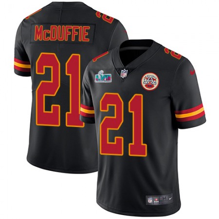 Nike Chiefs #21 Trent McDuffie Black Super Bowl LVII Patch Men's Stitched NFL Limited Rush Jersey