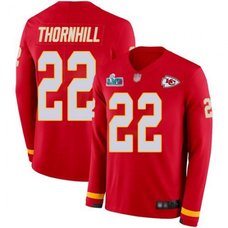 Nike Chiefs #22 Juan Thornhill Red Team Color Super Bowl LVII Patch Men's Stitched NFL Limited Therma Long Sleeve Jersey