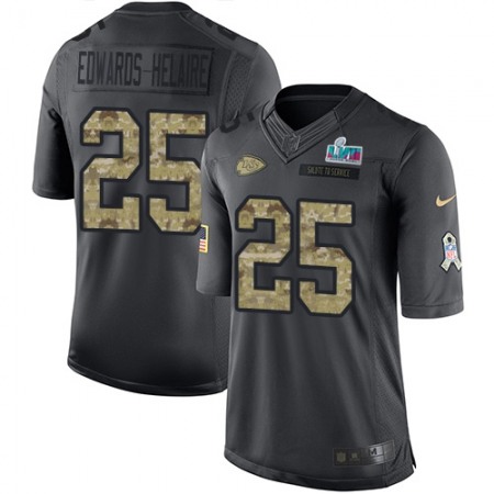 Nike Chiefs #25 Clyde Edwards-Helaire Black Super Bowl LVII Patch Men's Stitched NFL Limited 2016 Salute to Service Jersey