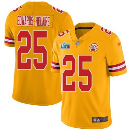 Nike Chiefs #25 Clyde Edwards-Helaire Gold Super Bowl LVII Patch Men's Stitched NFL Limited Inverted Legend Jersey
