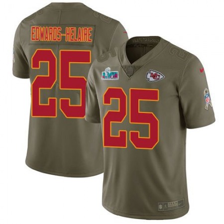 Nike Chiefs #25 Clyde Edwards-Helaire Olive Super Bowl LVII Patch Men's Stitched NFL Limited 2017 Salute To Service Jersey