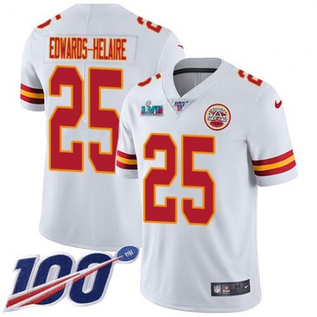 Nike Chiefs #25 Clyde Edwards-Helaire White Super Bowl LVII Patch Men's Stitched NFL 100th Season Vapor Limited Jersey